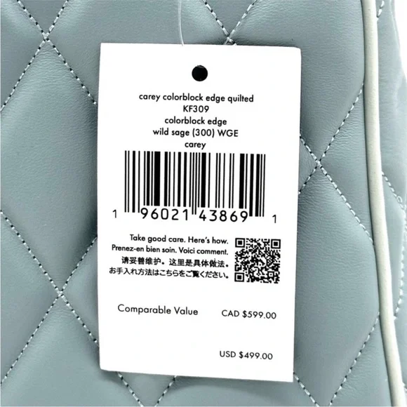 Kate Spade Colorblock Carey Quilted Leather Flap Shoulder Bag Wild Sage - Picture 11 of 11